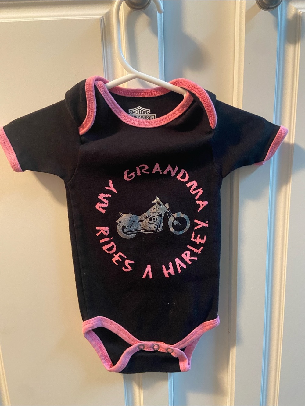 Harley-Davidson Black and Pink Baby One-Piece with Motorcycle Graphic